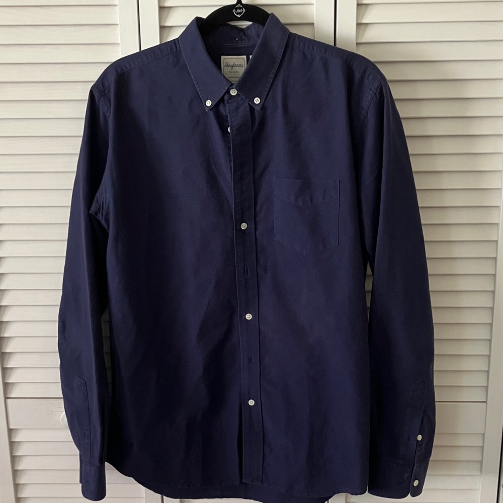 Oxford Navy Long-Sleeve Button-Down Shirt with Chest Pocket
